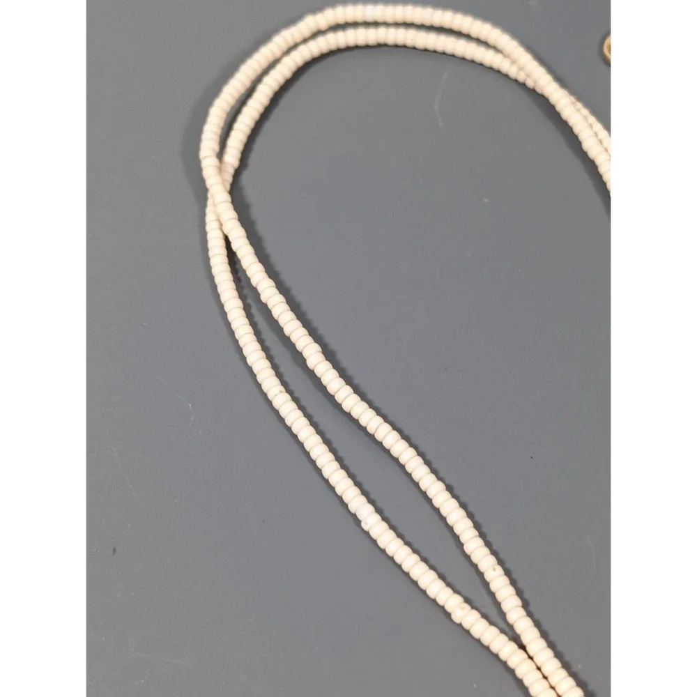 Madewell Gold Tone Round Pendant Cream Beaded Necklace Boho Chic Long 30‎ in - Picture 4 of 9